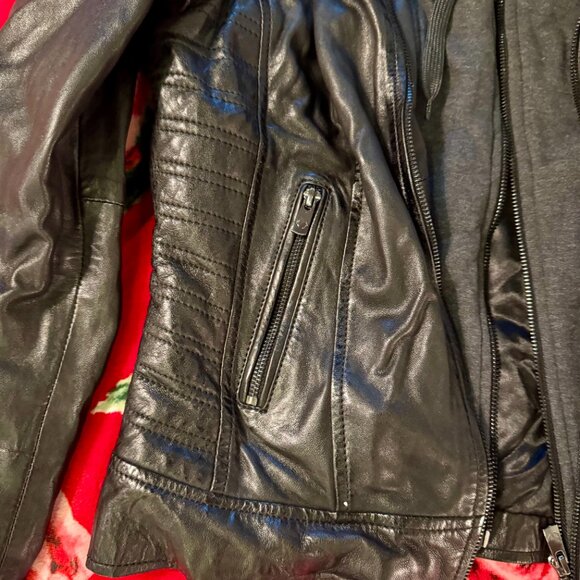 Bod & Christensen Amber Black Leather Moto Jacket w/ Removable Hoodie MSRP $590 - Picture 6 of 16